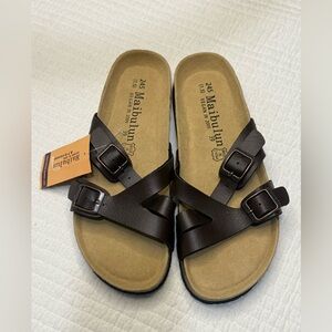 🏷️🤎 NWT Double-Strap Brown Slide Sandals Size 39 (US 8) by Maibulun